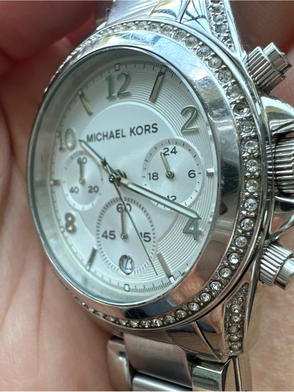 Michael Kors Silver Crystal-Trim Women's Bracelet Watch